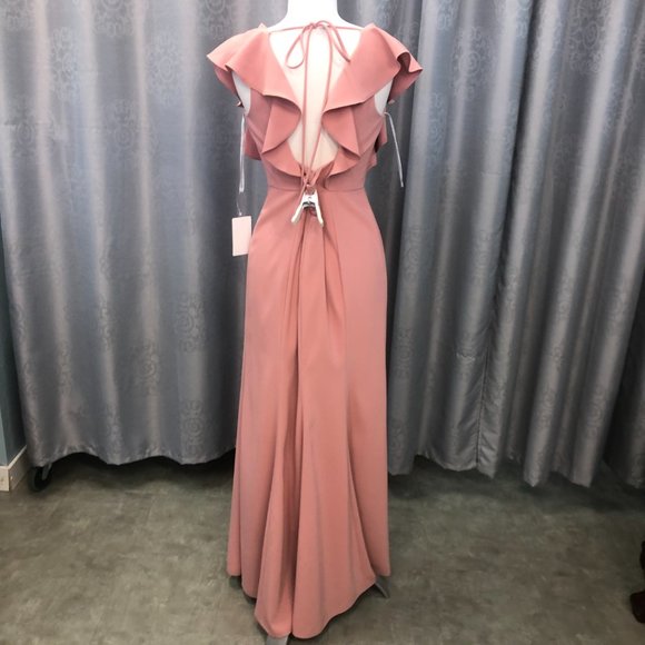 New Dessert Rose Crepe Dress, Ruffle Flutter Sleeve Bridesmaid Formal Dessy - Picture 10 of 16